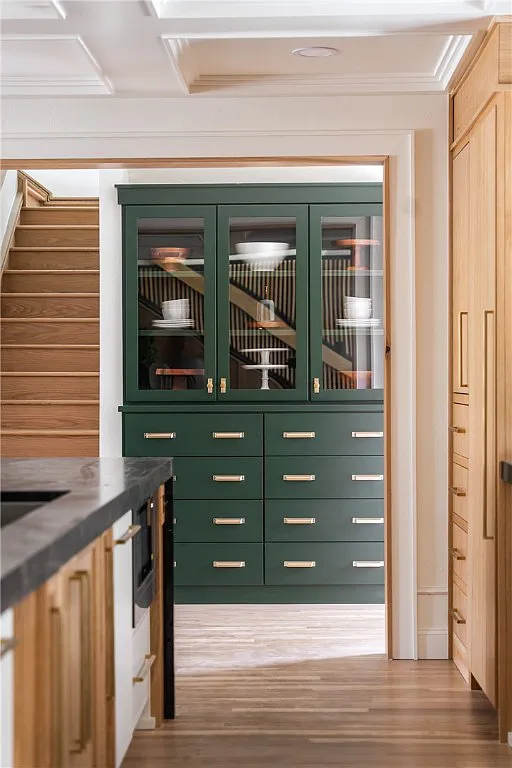 Forest green built-in cabinet