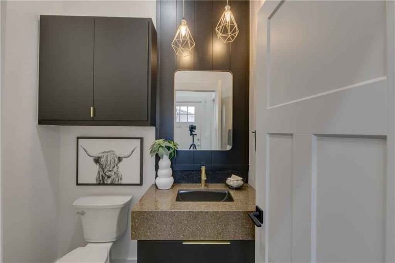 Bathroom with black and white accents