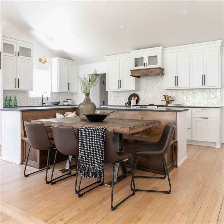 Dining table integrated into kitchen island